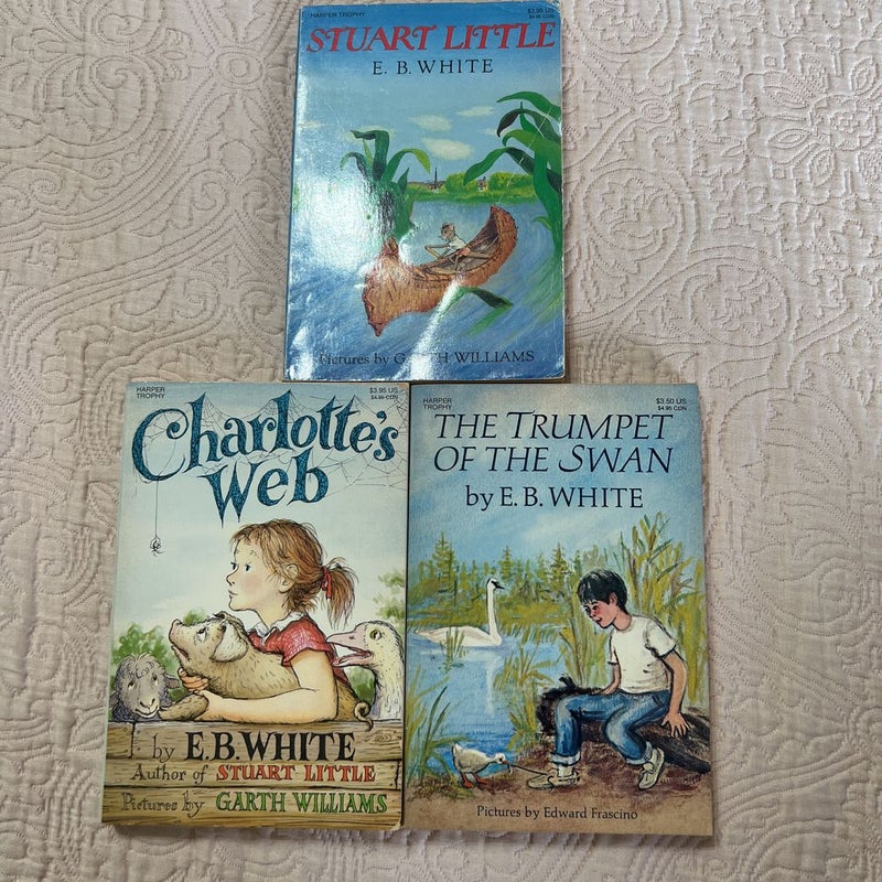 Charlotte’s Web 1980 ed, The Trumpet of the Swan 1973, Stuart Little 1973 ed