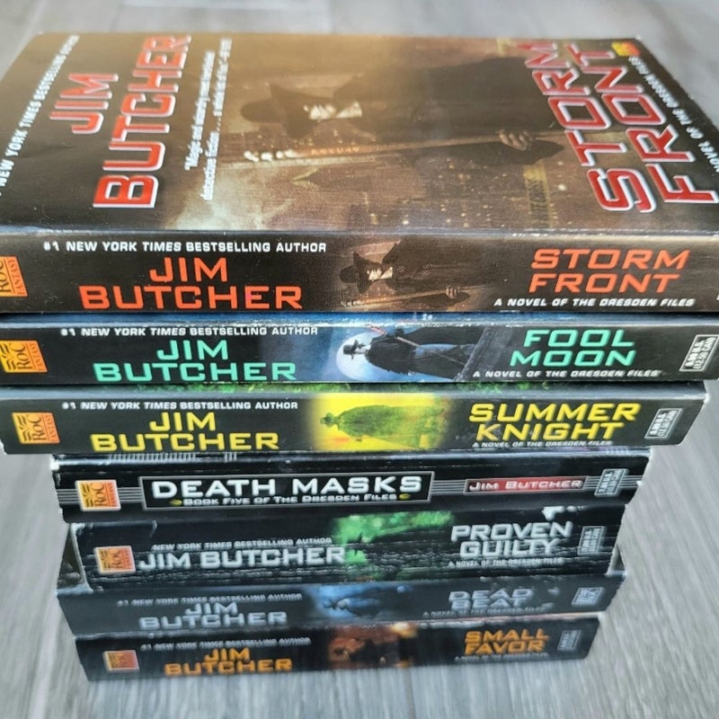 JIM BUTCHER LOT OF 7 THE DRESDEN FILES #1,  2, 4, 5, 7, 8, 10 URBAN FANTASY PB