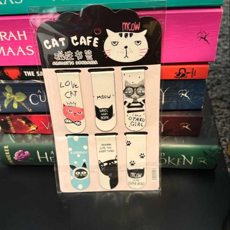 Cat cafe magnetic bookmarks set of 6 