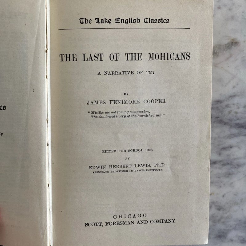 The Last Of The Mohicans 1899 Antique Book by Cooper, Lake English Classics