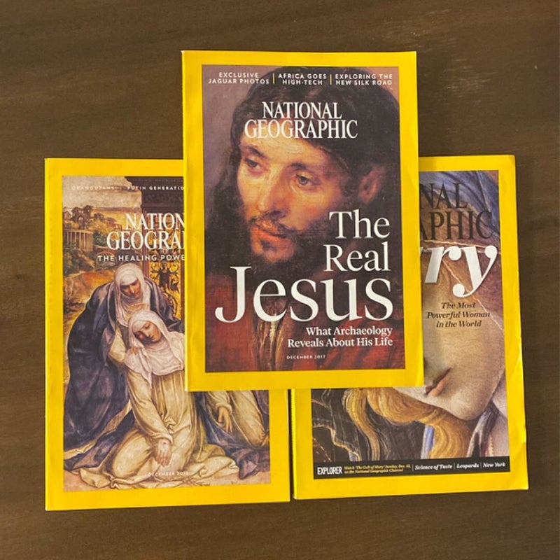 (3) National Geographic Magazines (Virgin Mary, Healing Power of Faith, Jesus)