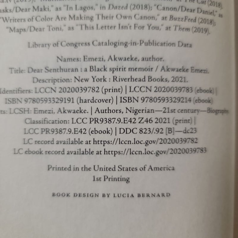 Dear Senthuran (1st Printing)