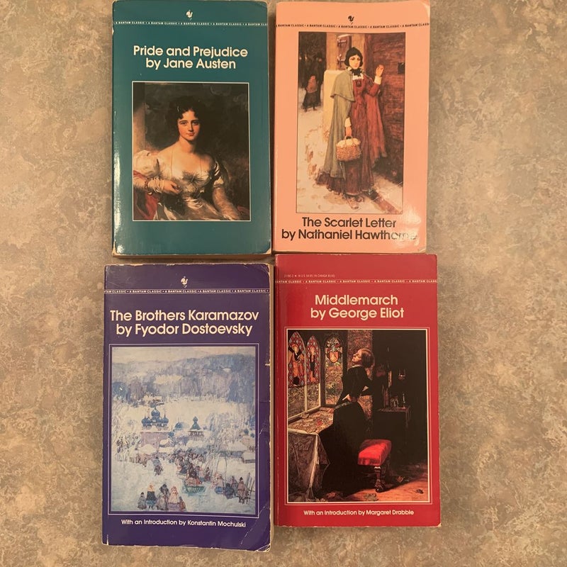 Vintage Bantam Classic bundle (Brothers Karamazov, Pride and Prejudice, the Scarlet Letter, Middlemarch)