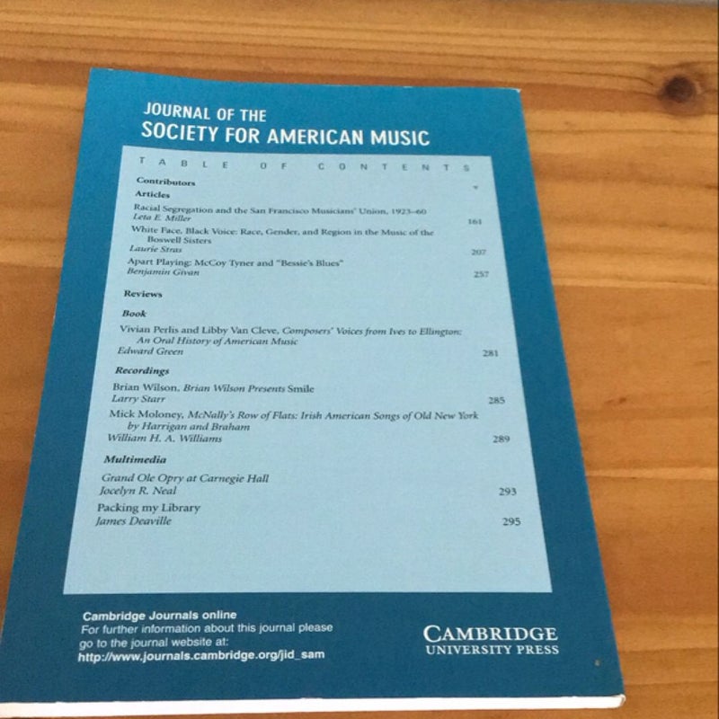 Journal of the society for American music volume 1 number 2 may 2007