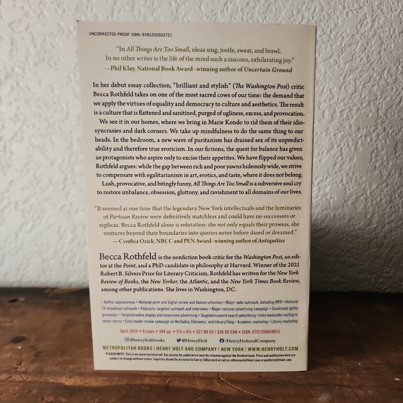 All Things Are Too Small by Becca Rothfeld