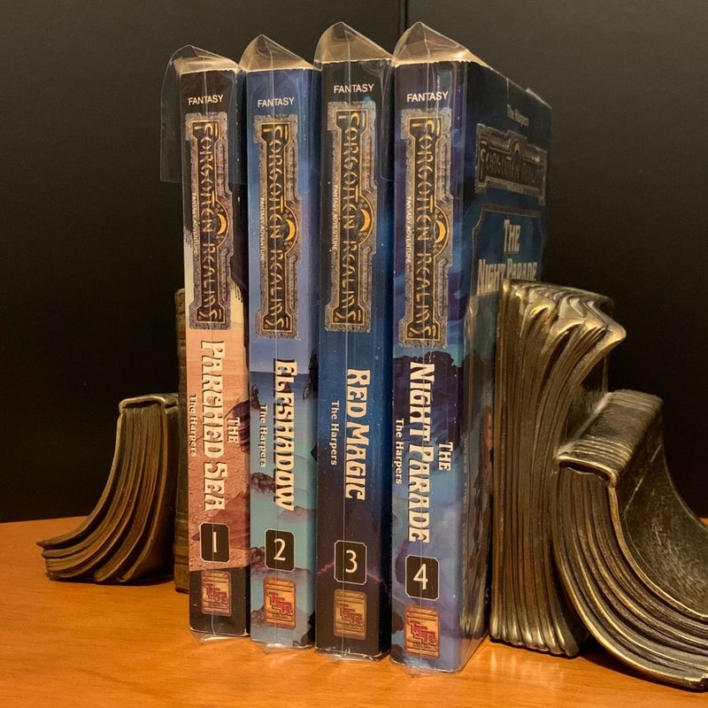 Vintage First Edition Forgotten Realms: Harpers Series 1-4: The Parched Sea, Elfshadow, Red Magic, Night Parade