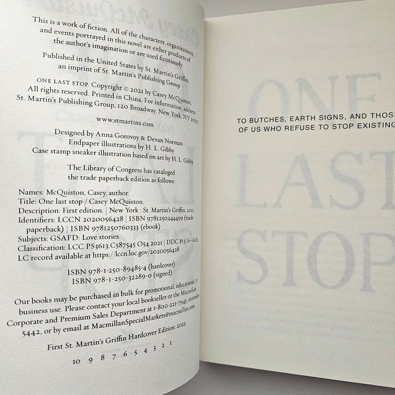 One Last Stop SIGNED by Casey McQuiston Collector's Edition FIRST Edition (2023)