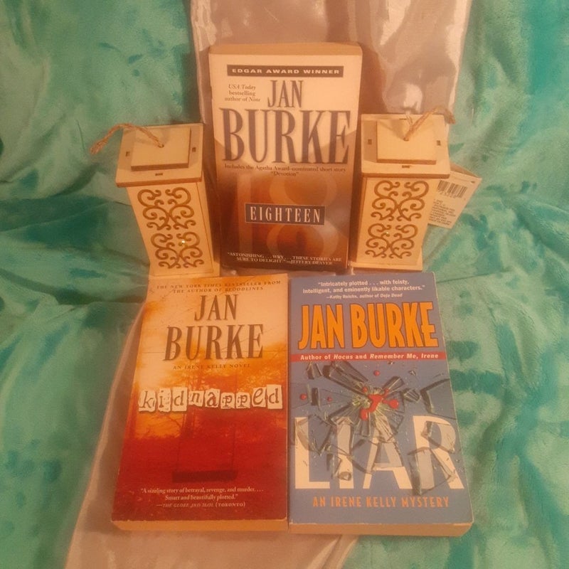5 Jan Burke Irene Kelly mystery books, Kidnapped, Eighteen, Goodnight, Remember Me, Liar