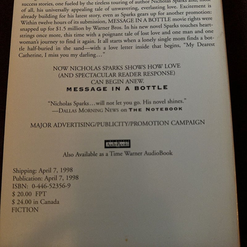 Message in a Bottle-advance reading copy