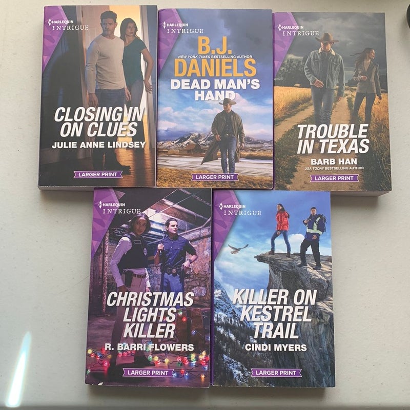 Harlequin Intrigue 5 books, larger print