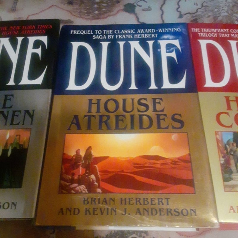 Dune Hardcover Prequel Trilogy 3 Book Lot! House Atreides, House Harkonnen, & House Corrino.
1st editions.

=0

