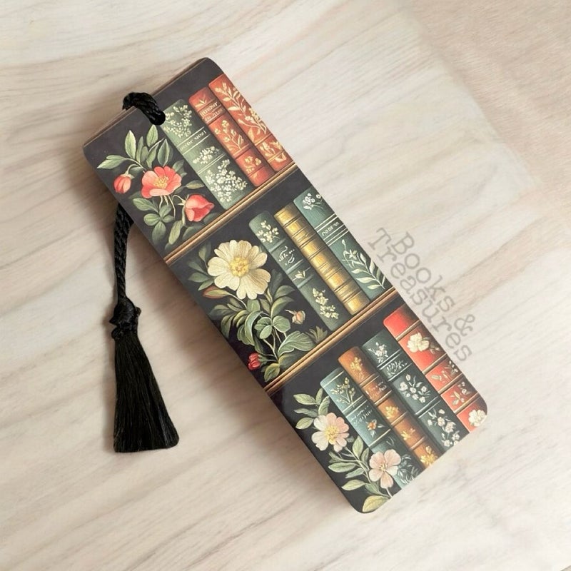 Floral Metal Bookmark with Black Rope Tassel Bookshelf Design Gift for Book Lovers