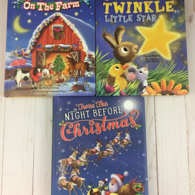 3 Little Hippo Childrens Padded Board Books Santa Christmas Farm Twinkle Twinkle