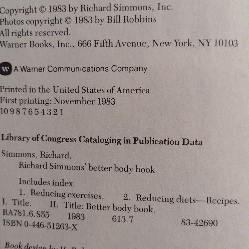 Richard Simmons' Better Body Book 1983 Warner Book