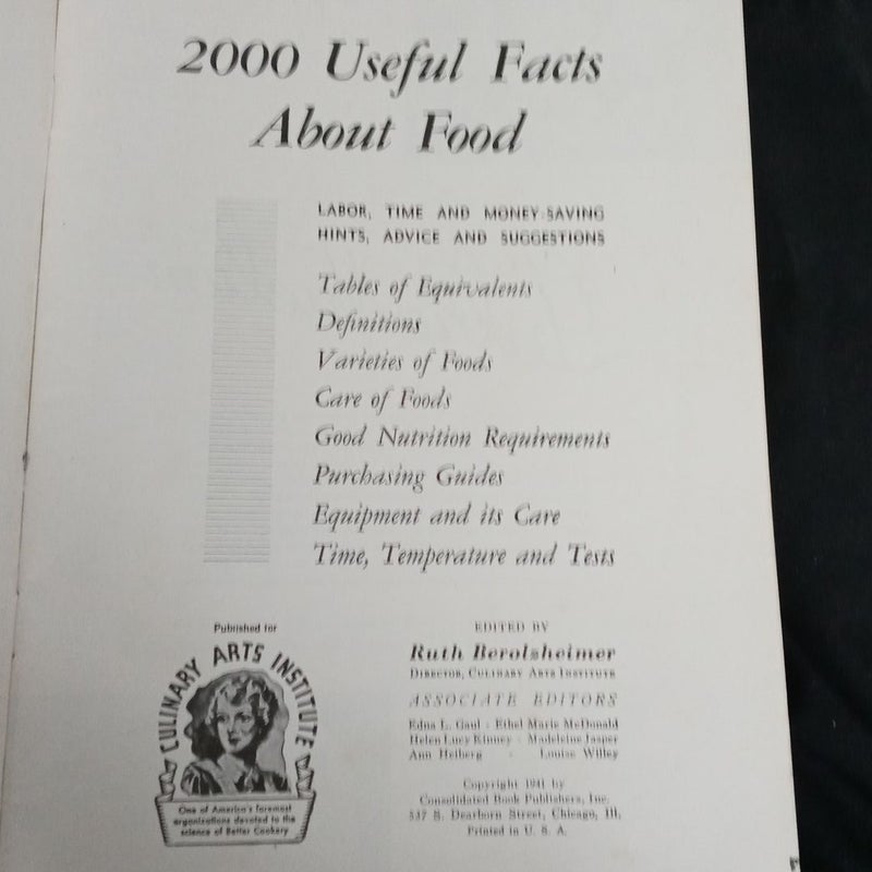 Culinary Art Institute 2000 Wonderful Facts about Food 1941