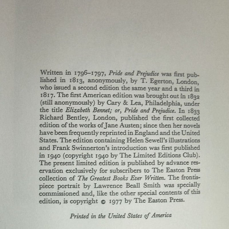 Jane Austen Pride And Prejudice Easton Press Limited Edition