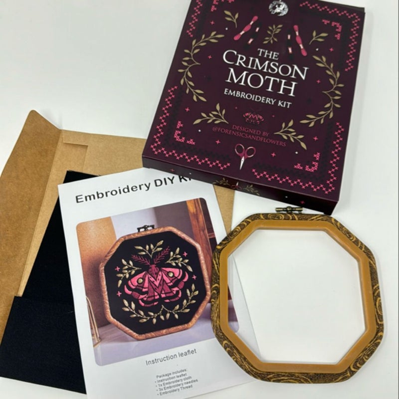 Crimson moth embroidery kit