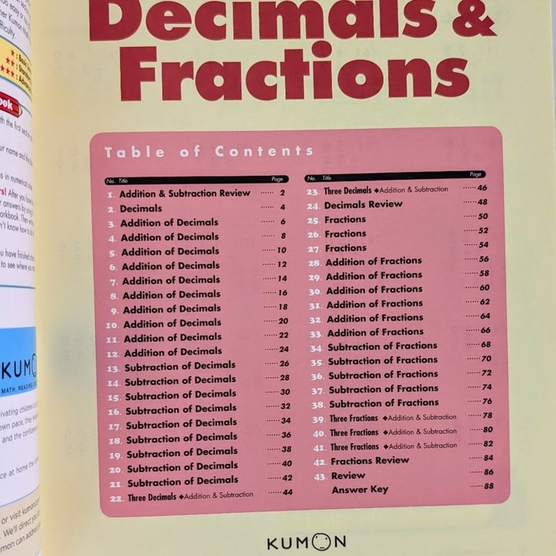 Kumon Decimals and Fractions Workbook Grade 4