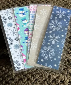 New 5 double sided laminated bookmark winter snowman snow 