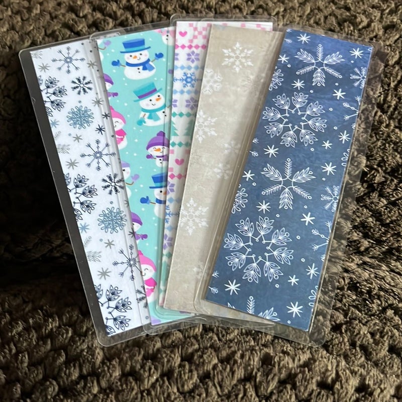 New 5 double sided laminated bookmark winter snowman snow 