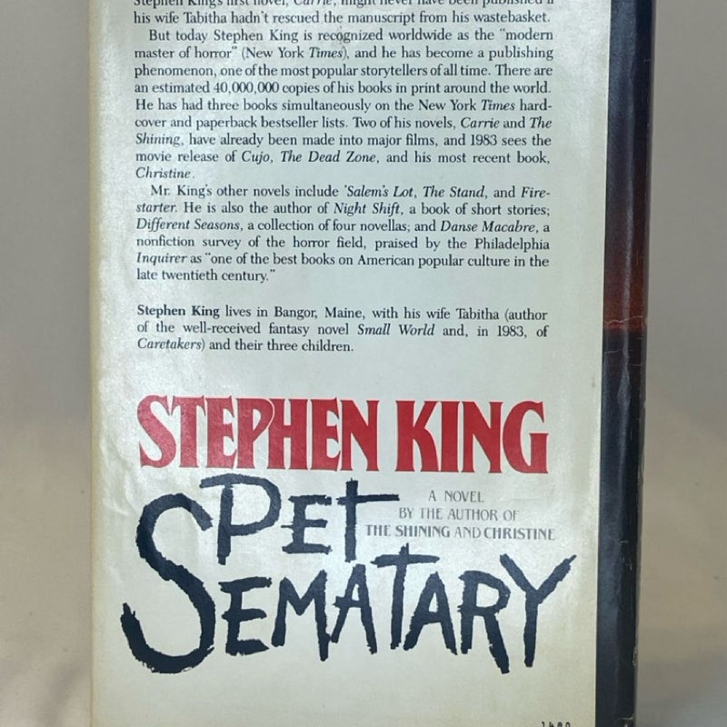 Vintage Pet Sematary By Stephen King 1983 Book Club Edition with Dust Jacket