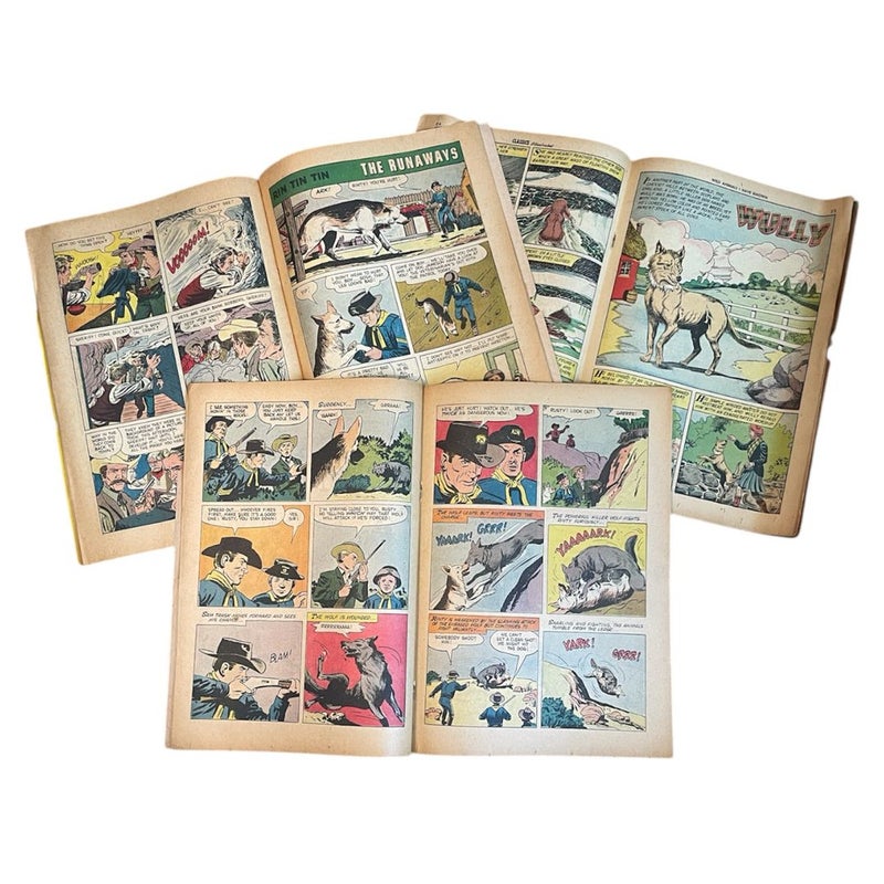 Vintage 1960s Comic Lot of 6: Lassie & Rin Tin Tin Coverless/Remaindered Set