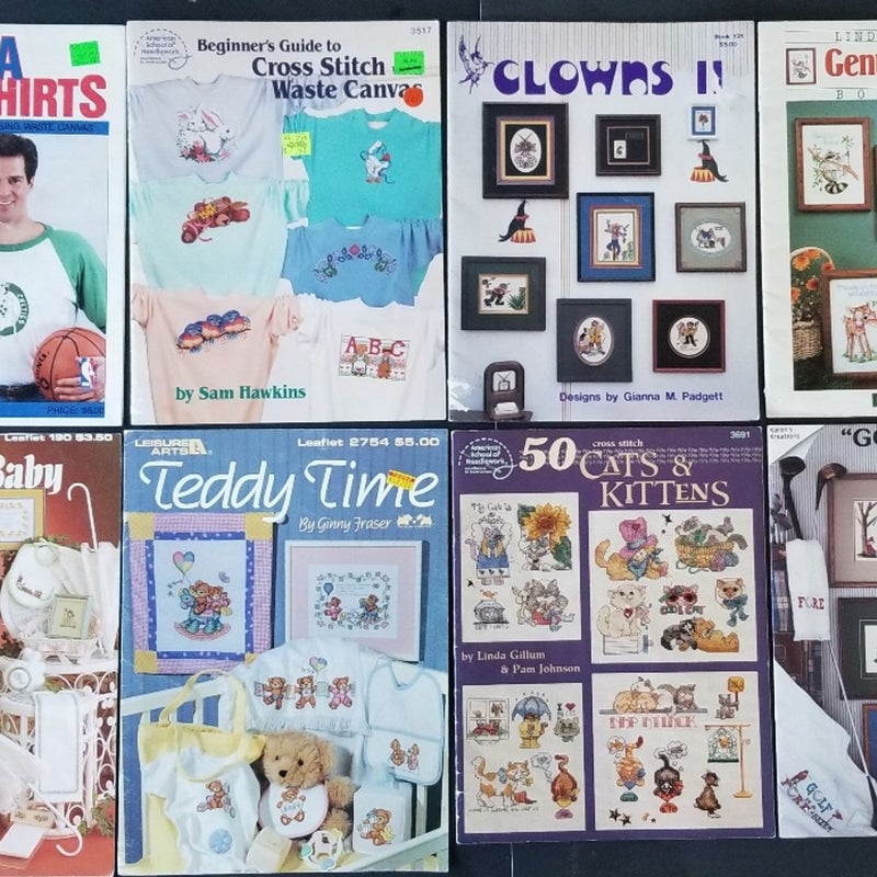 VINTAGE LOT OF 1980s CROSS STITCH PATTERNS, DIMENSIONS, LEISURE ARTS & OTHERS!
