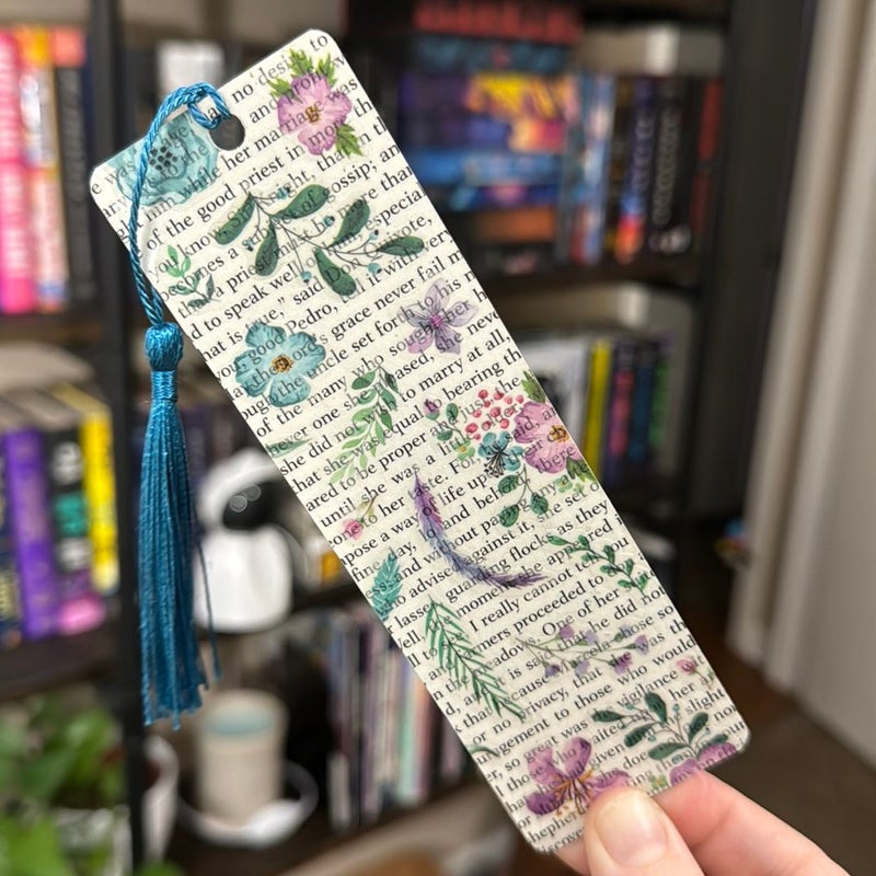 Bookish Floral Bookmark - Blue