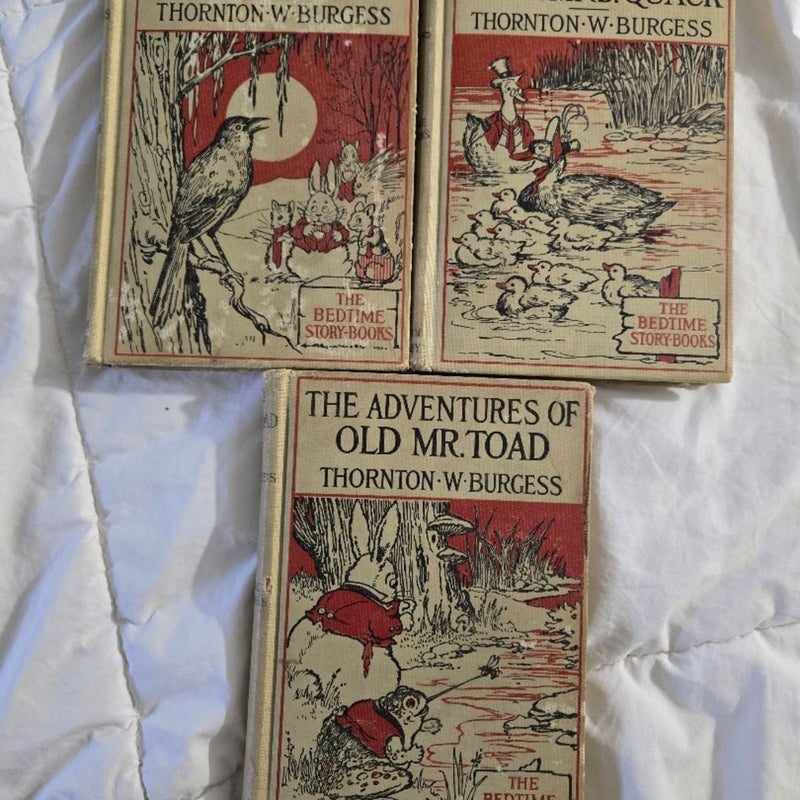 The Adventures of Old Mr Toad, Mr Mocker and Poor Mrs Quack 3 vintage 1914 -1917 hardcovers