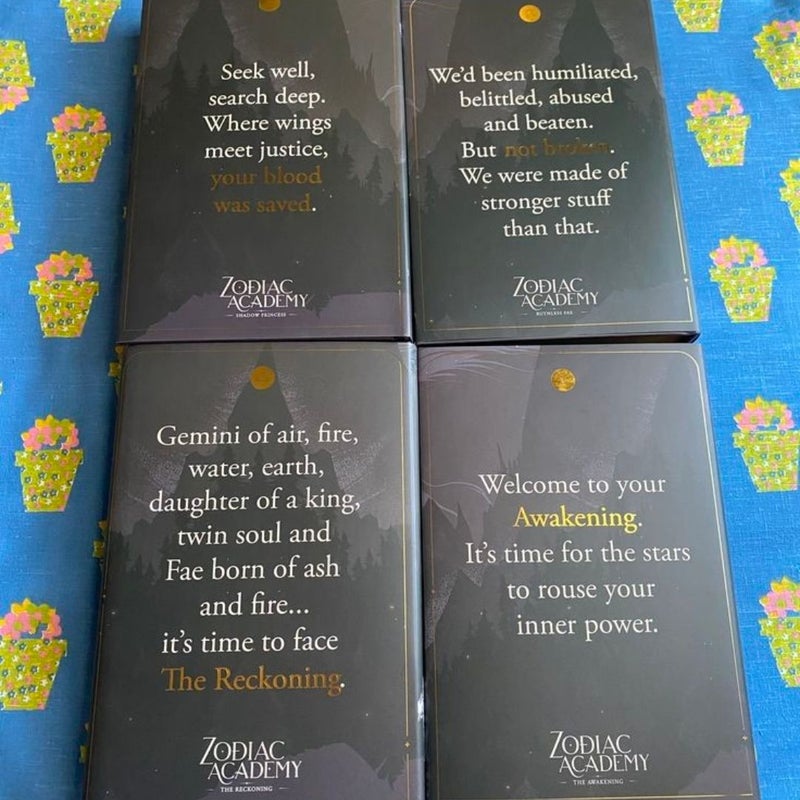 Bookish Box exclusive special edition of Zodiac Academy, books 1-4