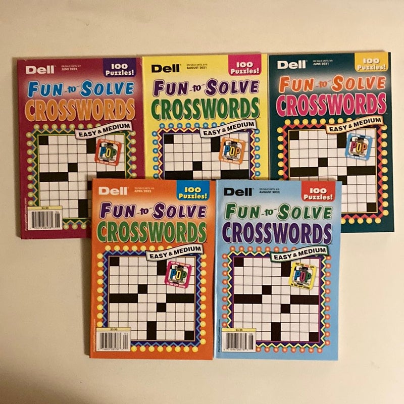 Lot of 5 Dell Fun to Solve Crossword Puzzle Books