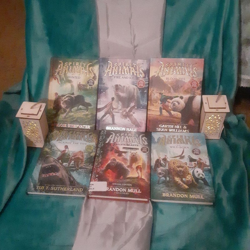 6 Spirit Animals hardcover books 1,2,3,4,5
#1 Wild Born
#2 Hunted
#3 Blood Ties
#4 Fire and Ice
#5 Against the Tide
Special edition Tales of the Fallen Beasts - ex library book with stamps/stickers on it.