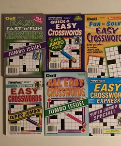 Lot of 6 Dell Penny Press ALL EASY Crossword Puzzle Books 