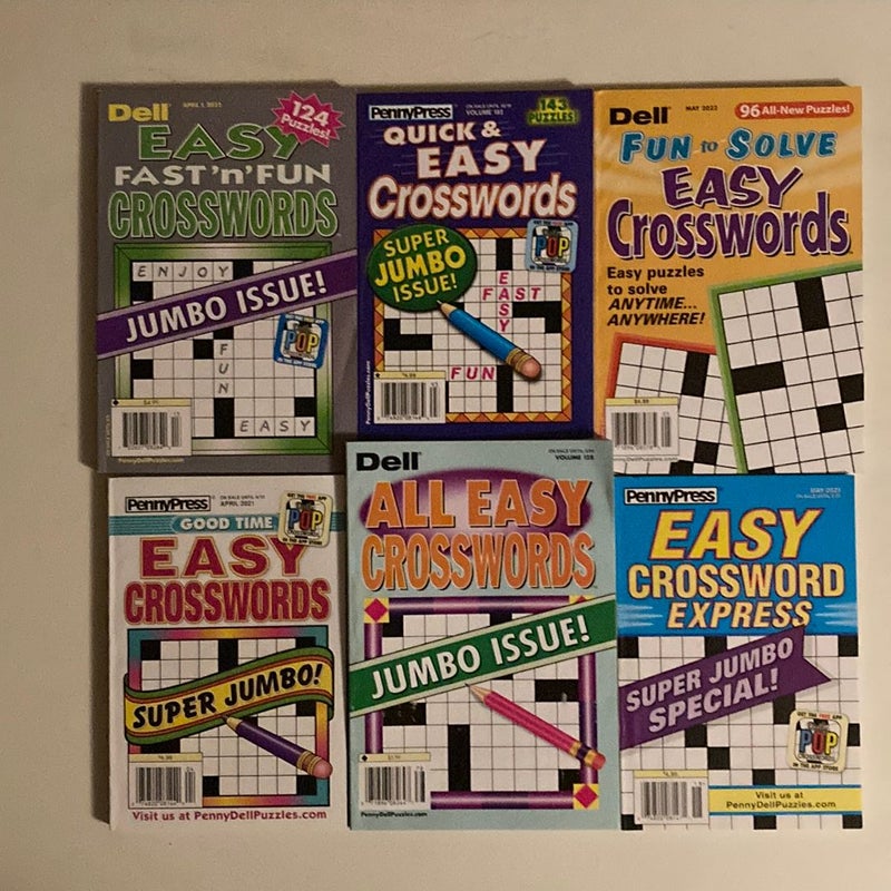 Lot of 6 Dell Penny Press ALL EASY Crossword Puzzle Books 