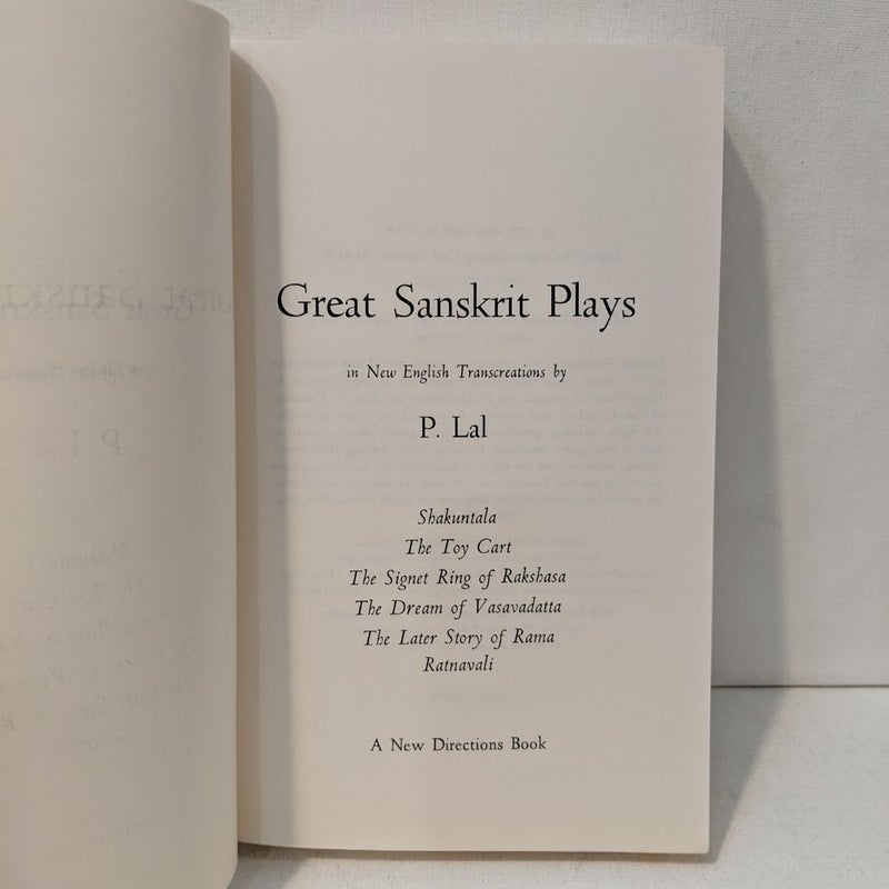 Great Sanskrit Plays in Modern Translation