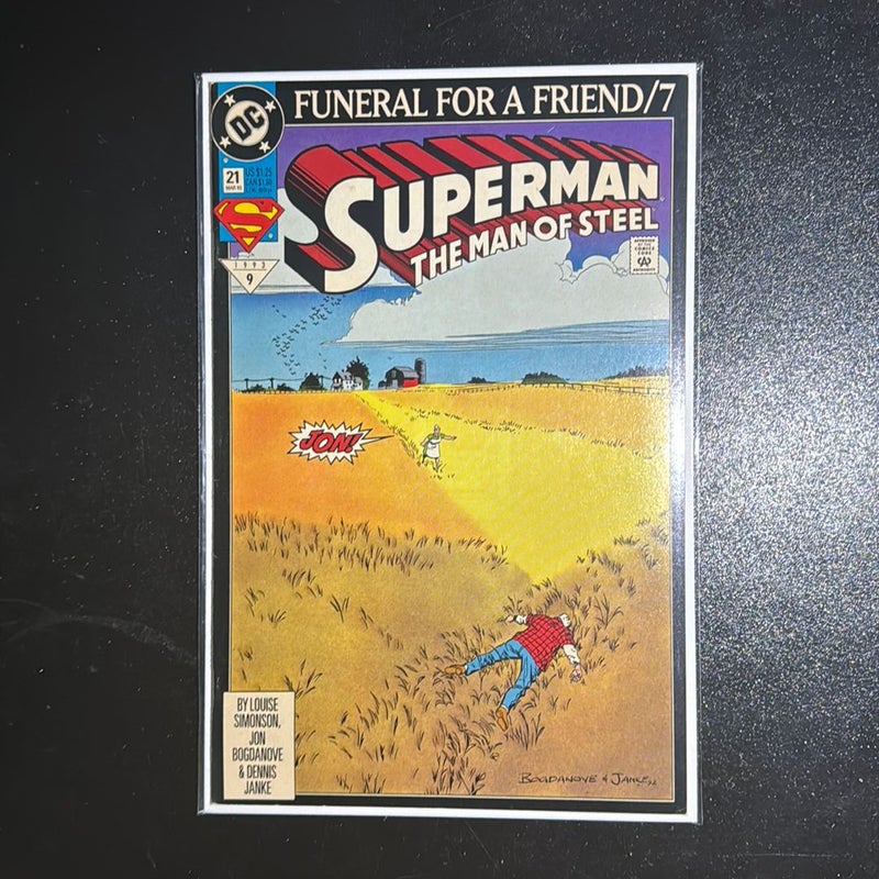 Superman # 21 Mar 1993 9 The Man of Steel Funeral for a friend/7 DC Comics