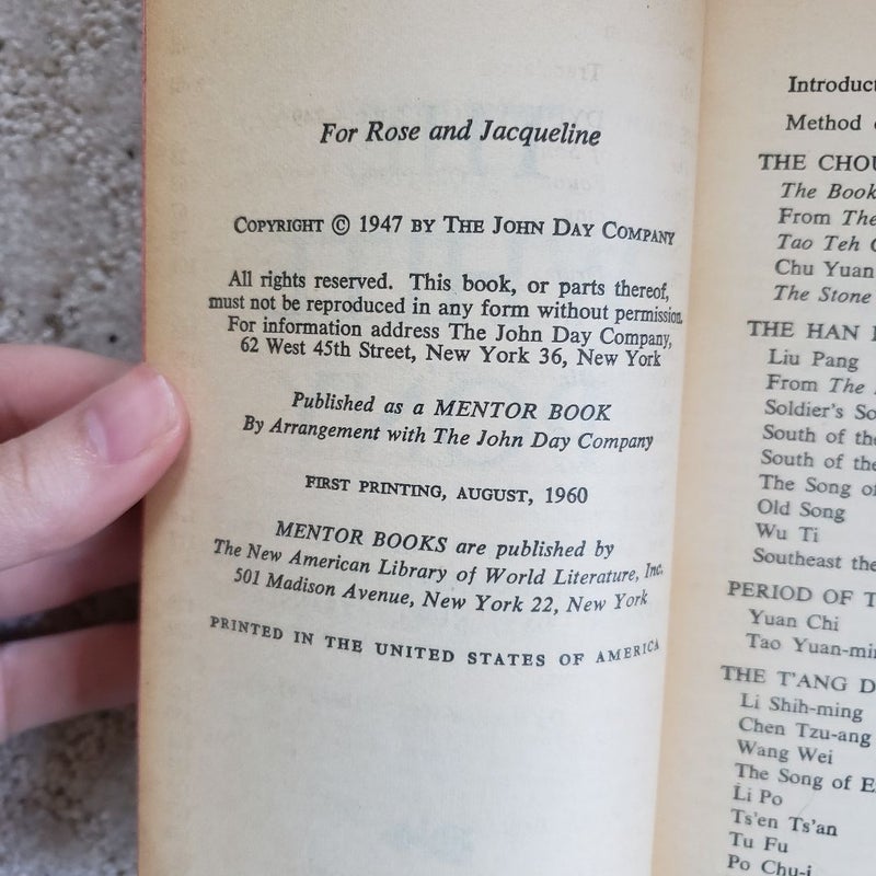 The White Pony: An Anthology of Chinese Poetry (1st Mentor Books Printing, 1960)