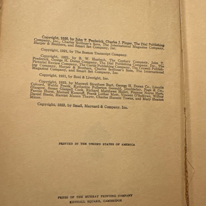 The Best Short Stories of 1921 Yearbook American Short Story