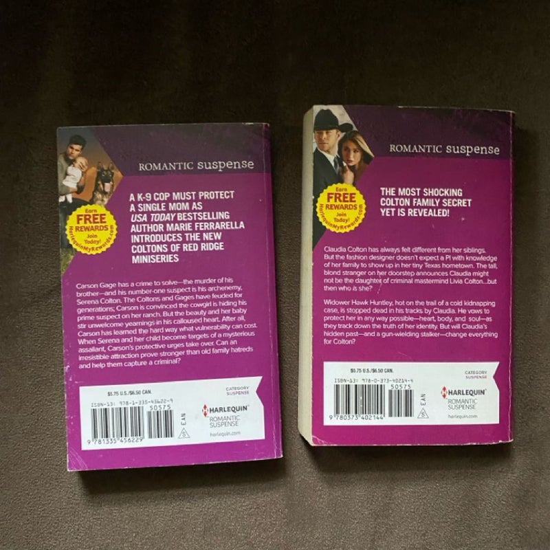 2 Harlequin Romantic Suspense The Coltons Paperback Books