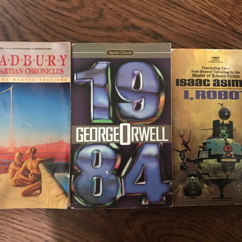 Lot Of (3) Vintage Science Fiction - I, Robot, Martian Chronicles, 1984 - Isaac Asimov, Ray Bradbury, George Orwell, Paperback