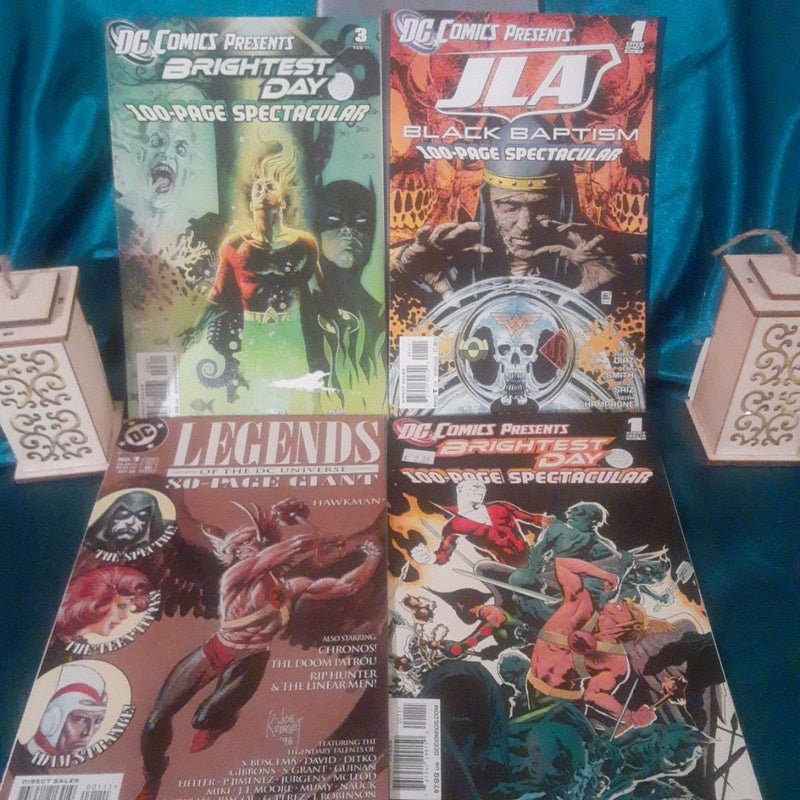 4 oversized DC COMICS specials: 100 Page Spectacular Aquaman, Teen Titans,  Hawkman, Black Baptism, Legends if the DC Universe 80 Page Giant 