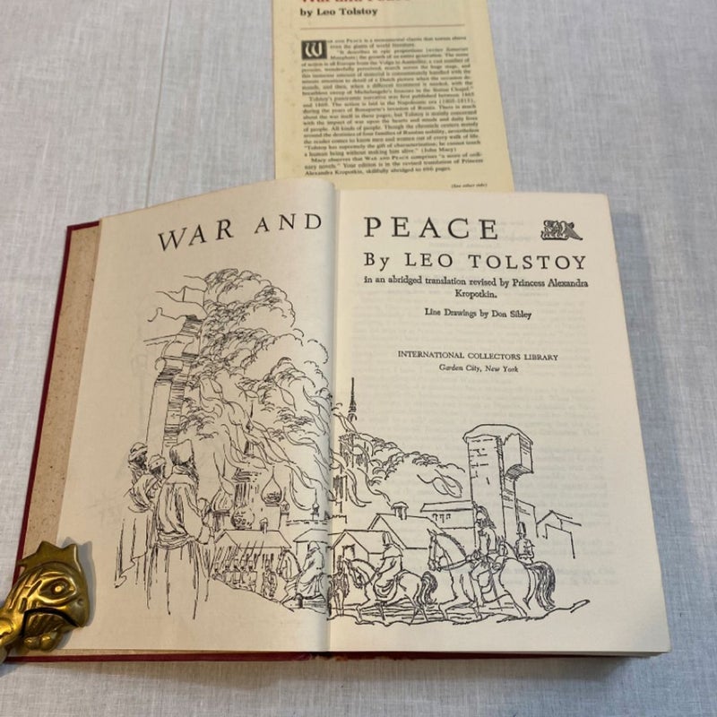 War and Peace Leo Tolstoy International Collectors Library 1960 Hardcover Book