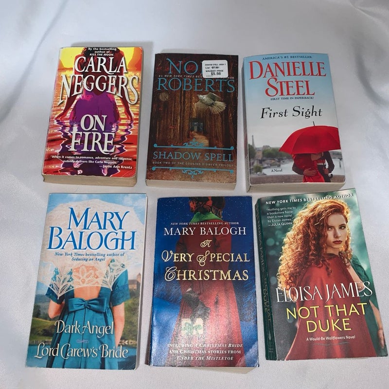 Lot of 6 romactic fiction novels books, paper back pocket books, variety authors