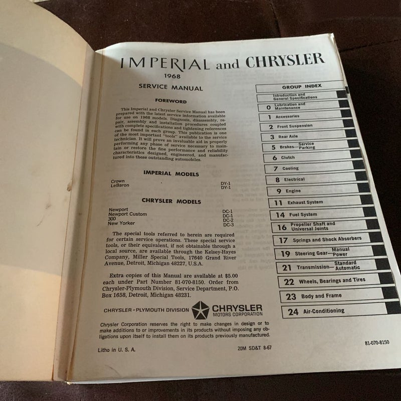 1968 Chrysler Imperial Service Manual