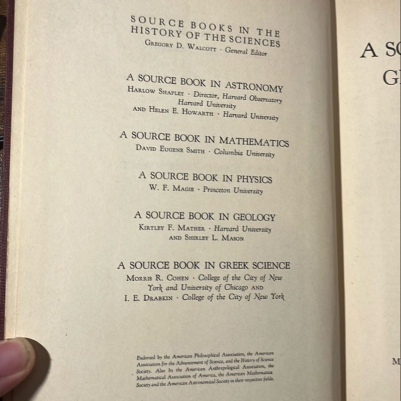 First Edition of Source Books In The History of Greek Science 