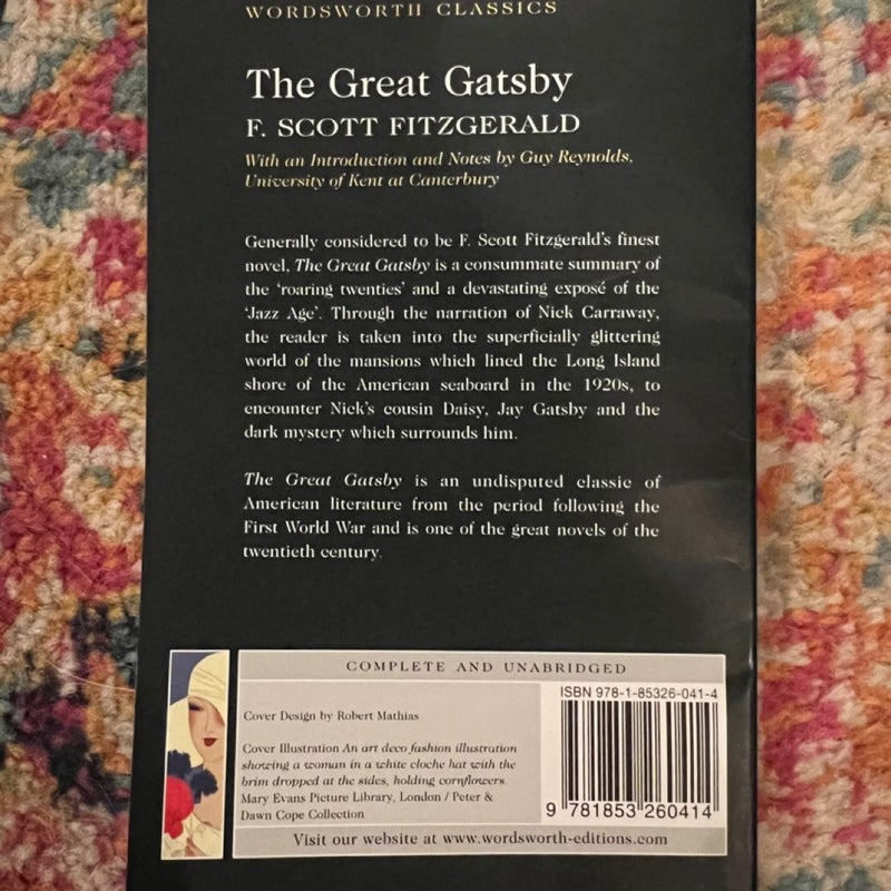 The Great Gatsby by F. Scott Fitzgerald (Paperback, 1992) Good