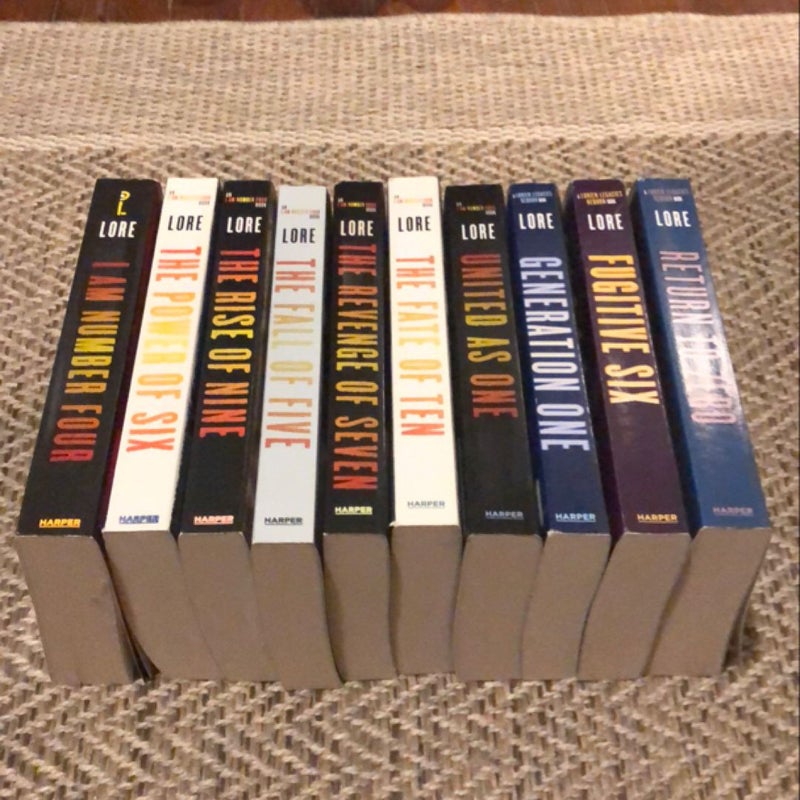 I Am Number Four, The Power of Six, The Rise of Nine, The Fall of Five, The Revenge of Seven, The Fate of Ten, United As One, Generation One, Fugitive Six, Return to Zero