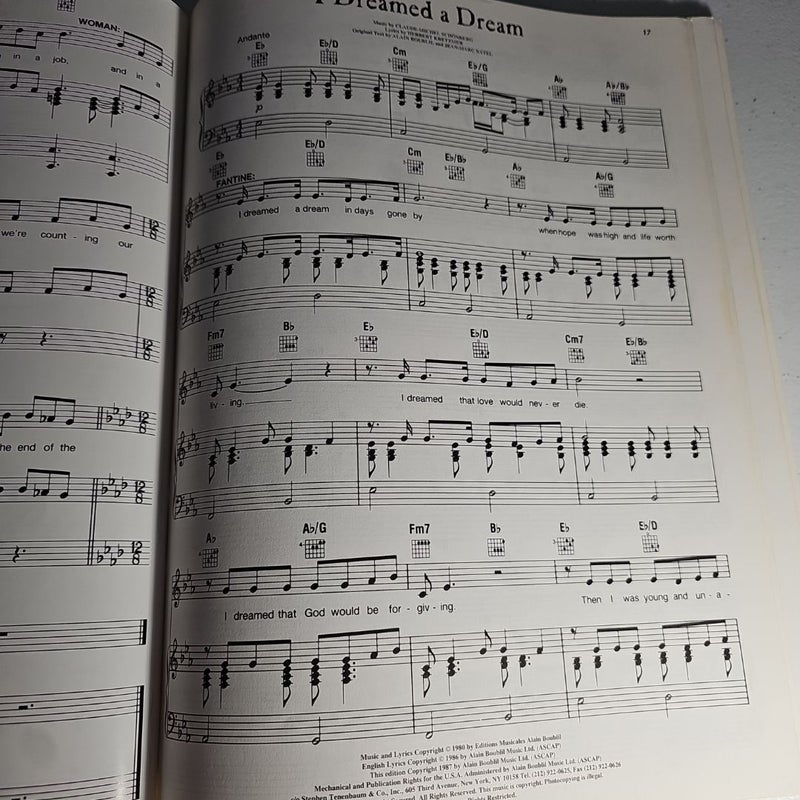 Les Miserables Piano & Vocal book