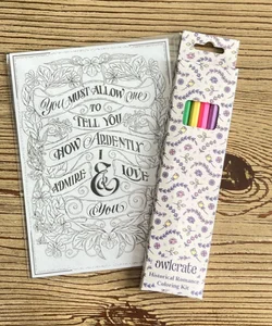 Owlcrate historical romance coloring kit