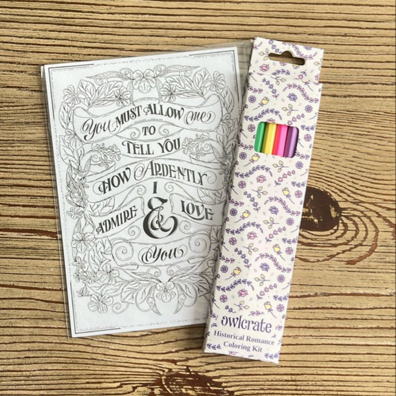 Owlcrate historical romance coloring kit